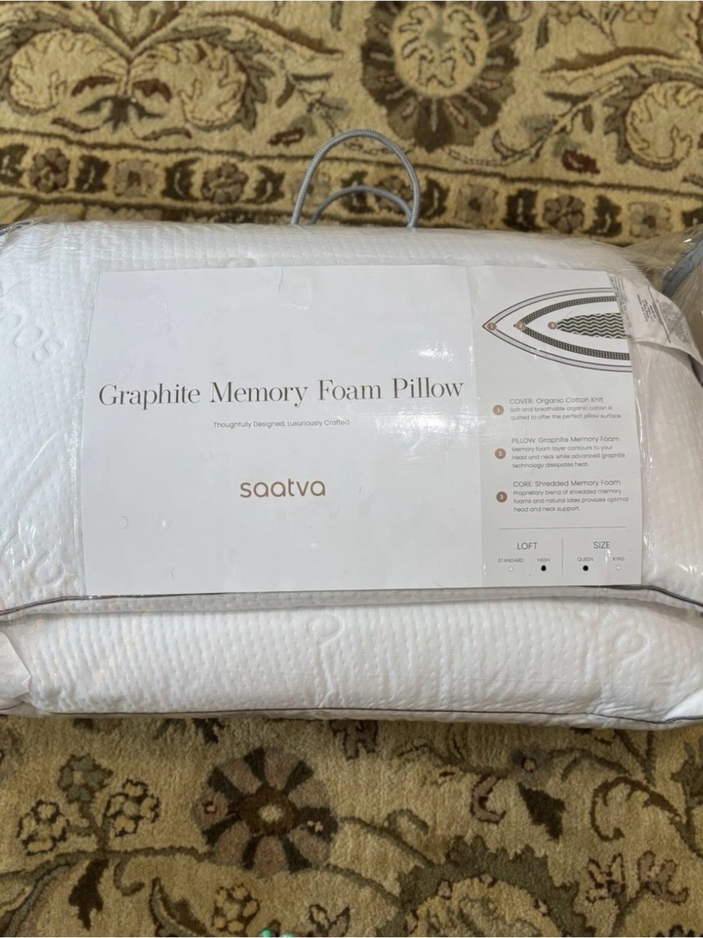 (2) SAATVA GRAPHITE MEMORY FOAM PILLOW QUEEN HIGH LOFT 18x28 New